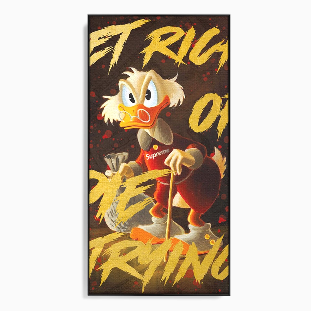 Tablou canvas cu tablou canvas cu scrooge mcduck, in rama de aluminiu negru